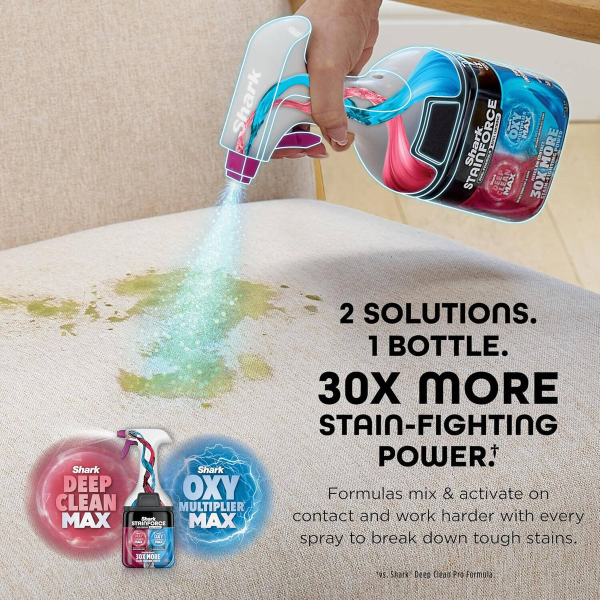 Shark StainForce Cordless Stain, Odor & Urine Remover, Portable Handheld Carpet & Upholstery Cleaner with 2 Tools, Powerful Suction, Dual-Action OXY Formula & Caddy, Sage Green | HX101